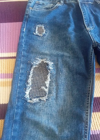 Kadın Mavi Tie-Dye Street Style Kot Pantolon - Görsel 3