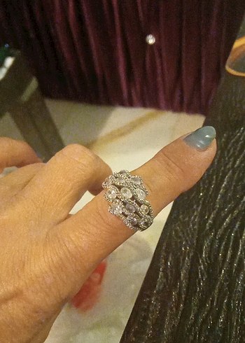 Gri Payetli Vintage Kadın Yüzük,italyadan hediye - Görsel 3