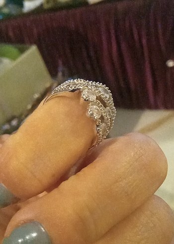 Gri Payetli Vintage Kadın Yüzük,italyadan hediye - Görsel 5