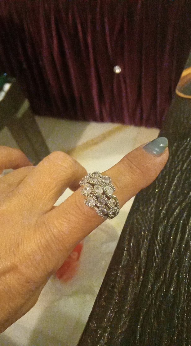 Gri Payetli Vintage Kadın Yüzük,italyadan hediye - Görsel 3