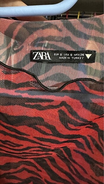 s Beden kırmızı Renk Zara Zebra desenli Tül Bluz