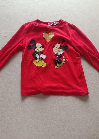 Kız Çocuk Kırmızı Mickey ve Minnie Sweatshirt - Görsel 3