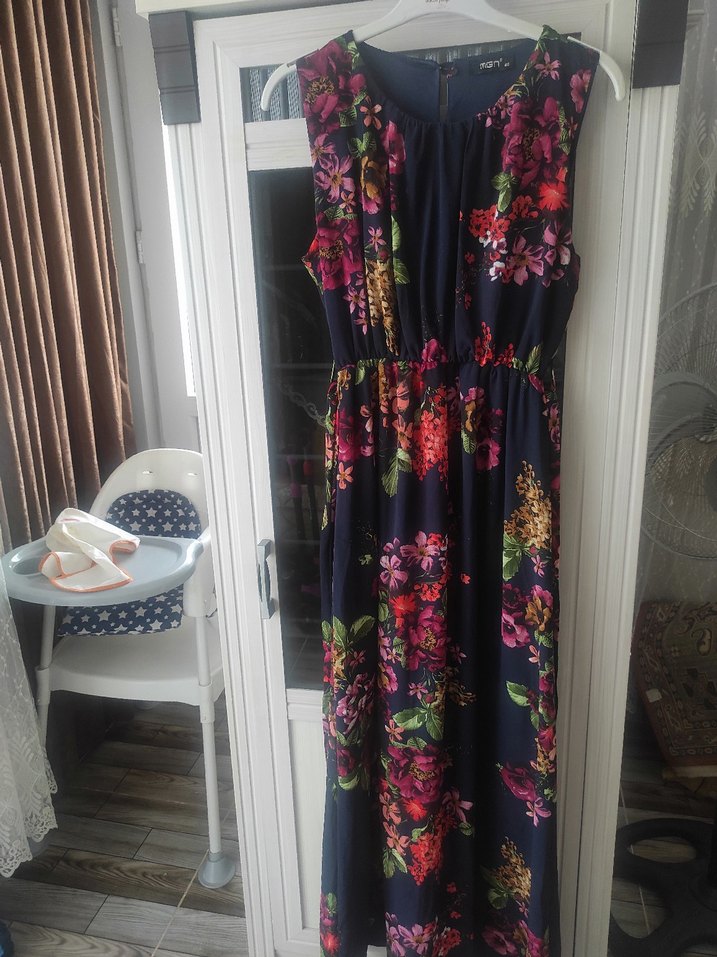 Çiçek Desenli V Yaka Uzun Bohem Elbise - Görsel 2