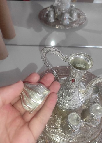 İşlemeli Gümüş Tepsi ve Kahve Seti - Görsel 2