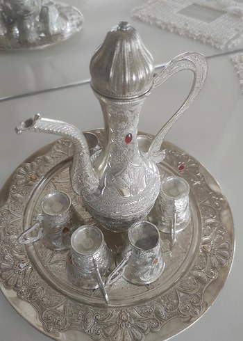 İşlemeli Gümüş Tepsi ve Kahve Seti - Görsel 8