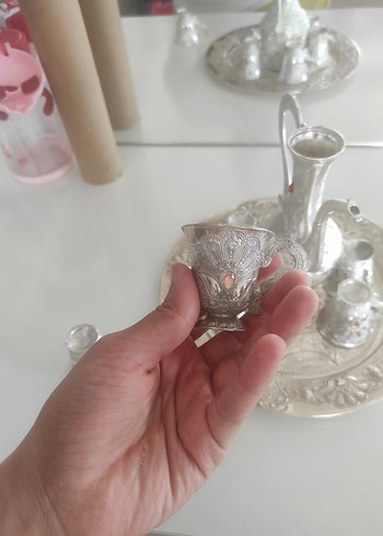 İşlemeli Gümüş Tepsi ve Kahve Seti - Görsel 5