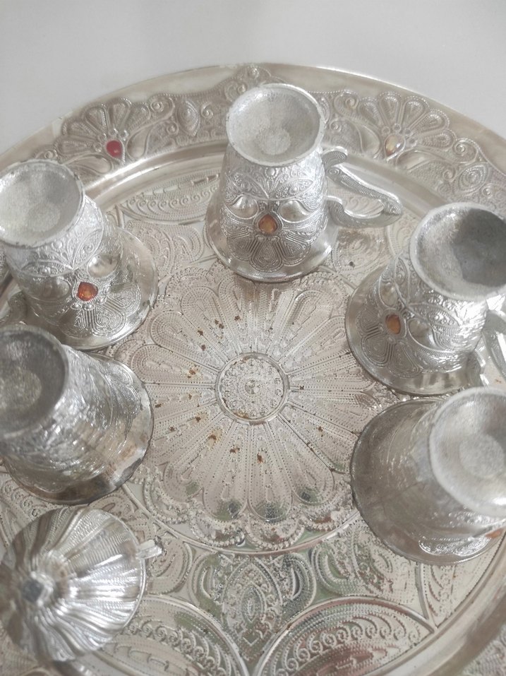 İşlemeli Gümüş Tepsi ve Kahve Seti - Görsel 4