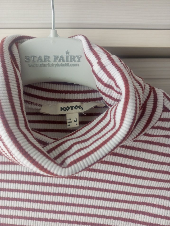 Bordo Çizgili Boğazlı Kadın Triko - Görsel 2