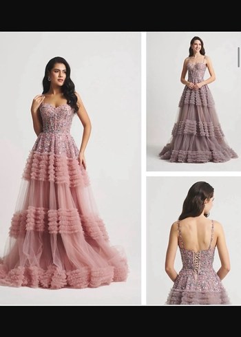 Nakışlı Uzun Abiye Elbise - Görsel 2