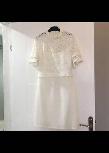 Dantel Detaylı Beyaz Mini Elbise - Görsel 3