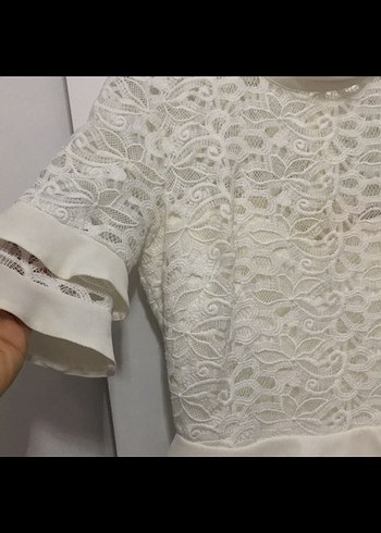 Dantel Detaylı Beyaz Mini Elbise - Görsel 4