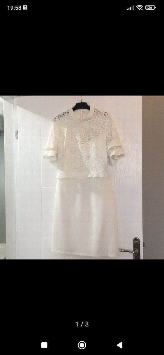 Dantel Detaylı Beyaz Mini Elbise - Görsel 3