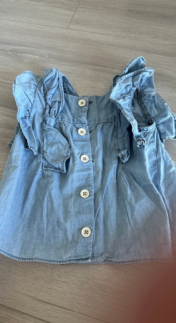 Kız Çocuk Mavi Kot Fırfırlı Bluz - Görsel 2