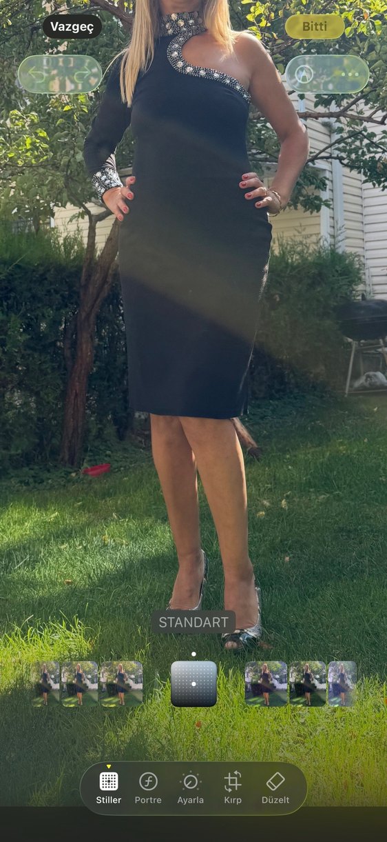 Siyah ,Taşlı  Tek Kollu Kalem Elbise - Görsel 3