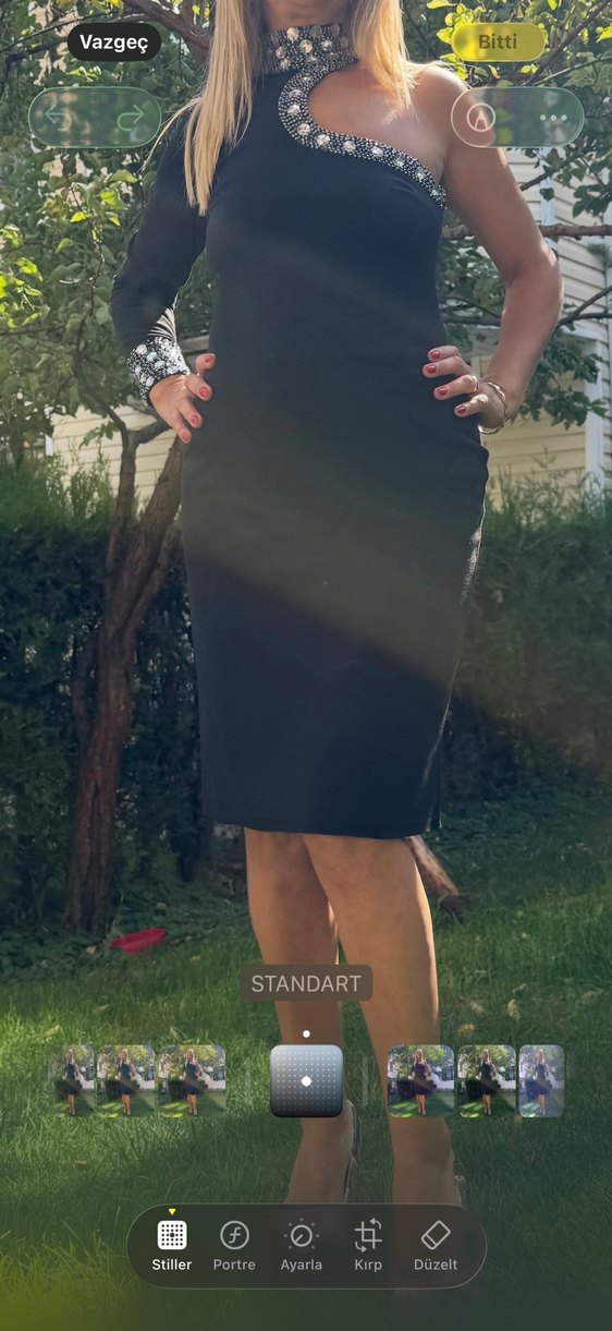 Siyah ,Taşlı  Tek Kollu Kalem Elbise - Görsel 4