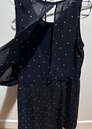 Puantiye Desenli Kolsuz lacivert Pileli Elbise - Görsel 6