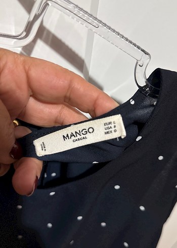 Mango Puantiye Desenli Kolsuz lacivert Pileli Elbise
