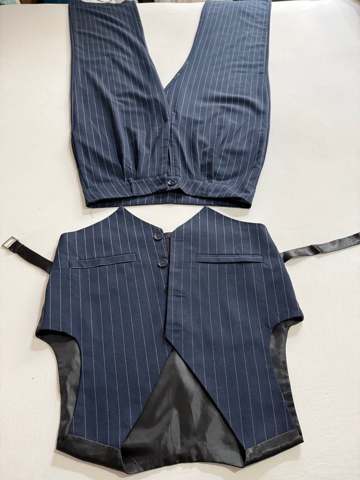 Koton Çizgili Lacivert Denim Kadın Yelek ve Pantolon Takım - Görsel 2