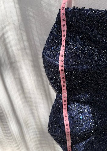 Lacivert Drapeli Straplez Uzun Abiye Elbise - Görsel 7