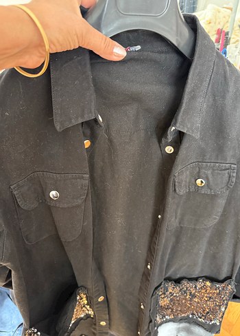 Siyah  Payetli Uzun gömlek - Görsel 9