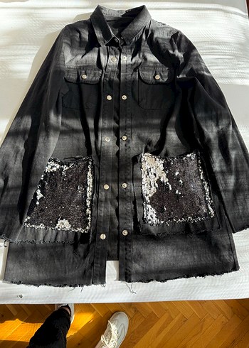 Siyah  Payetli Uzun gömlek - Görsel 3