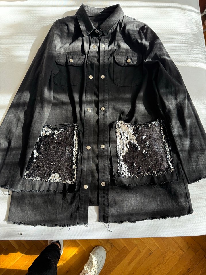 Siyah  Payetli Uzun gömlek - Görsel 3