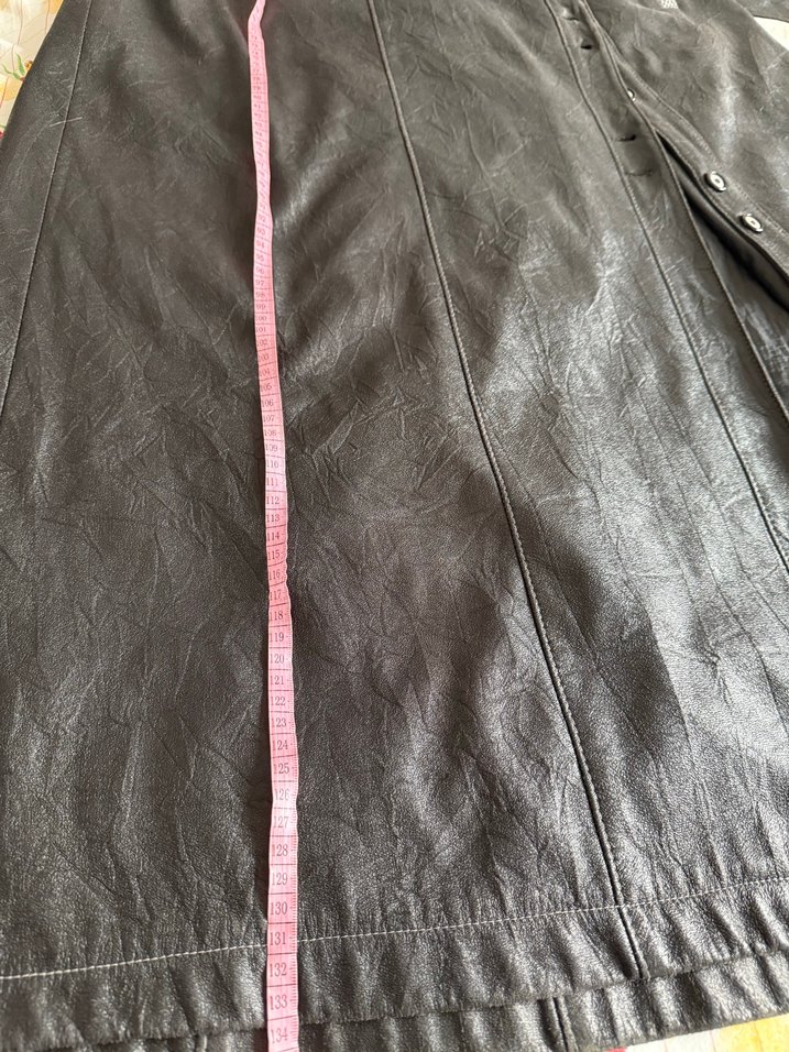 Siyah Suni Deri ,Yandan düğme detaylı Uzun Trençkot - Görsel 3