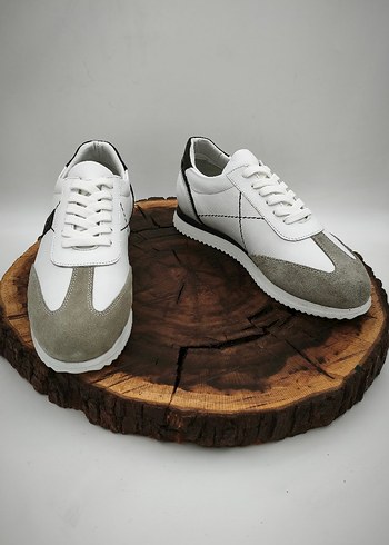 Gri Detaylı Beyaz Bağcıklı Erkek Spor Ayakkabı - Görsel 6