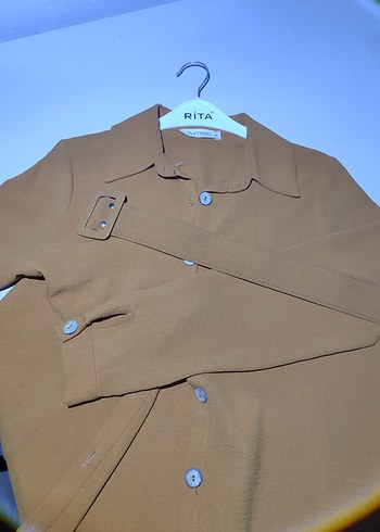 Düğmeli Uzun Kahverengi Kadın Tunik - Görsel 4