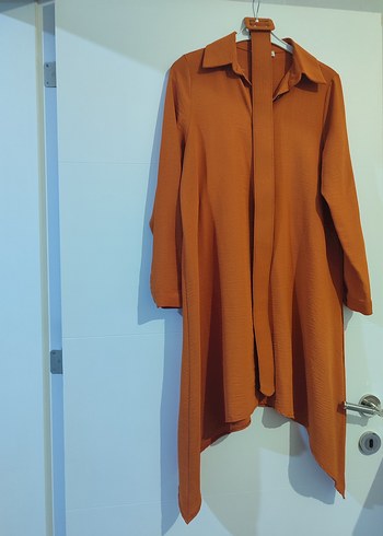 Düğmeli Uzun Kahverengi Kadın Tunik - Görsel 3