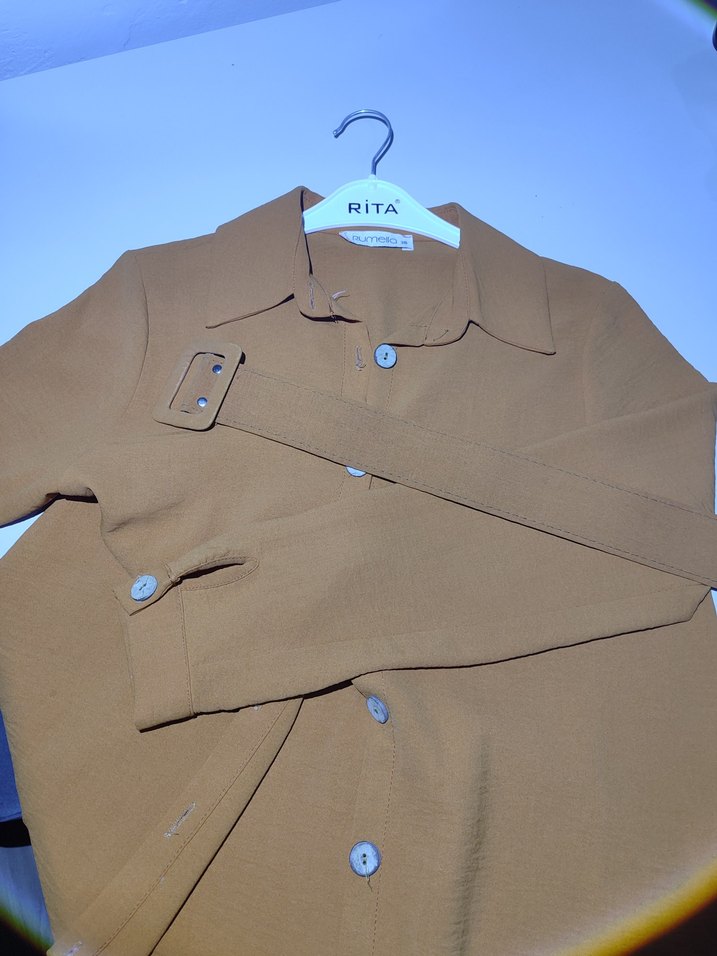 Düğmeli Uzun Kahverengi Kadın Tunik - Görsel 4