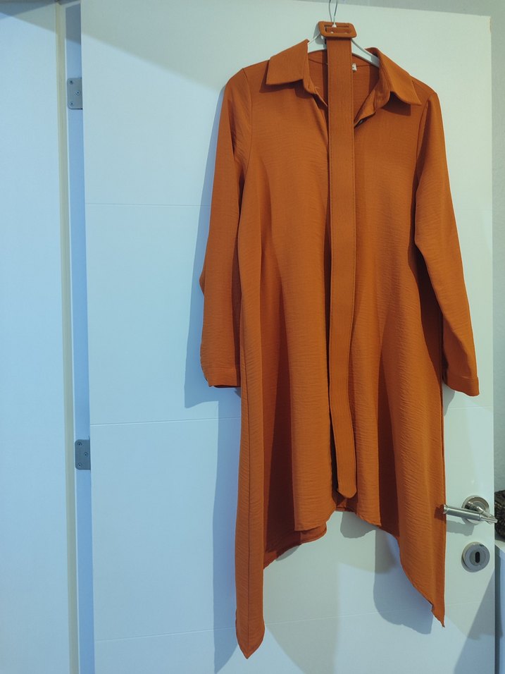 Düğmeli Uzun Kahverengi Kadın Tunik - Görsel 3