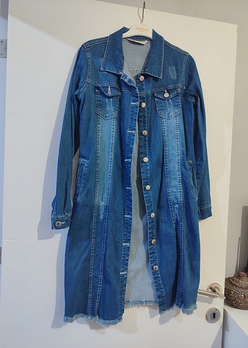 Kadın Mavi Denim Mini Ceket Düğmeli - Görsel 2