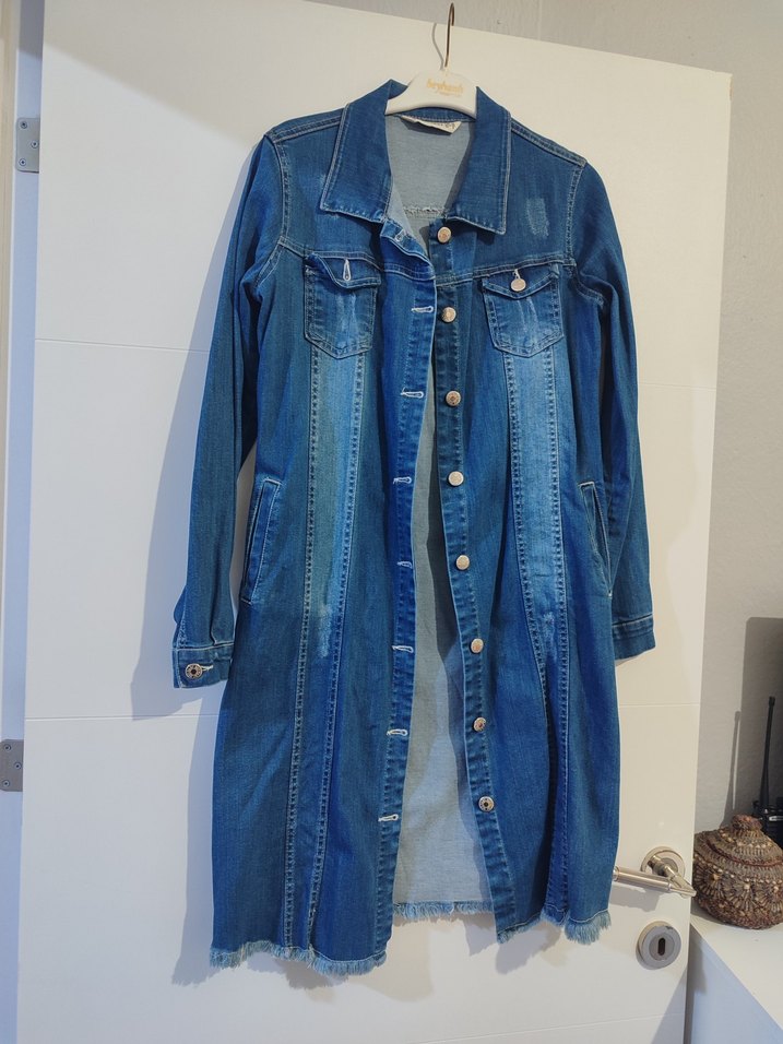 Kadın Mavi Denim Mini Ceket Düğmeli - Görsel 2