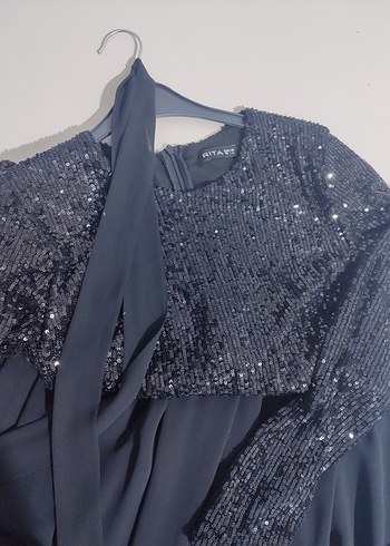 Siyah Uzun Kollu Drapeli Abiye Elbise - Görsel 3