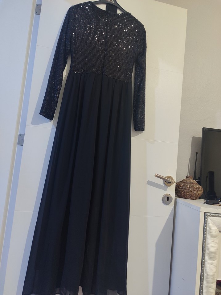 Siyah Uzun Kollu Drapeli Abiye Elbise - Görsel 2