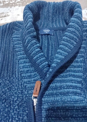 Erkek Mavi Örgü Boğazlı Hırka - Görsel 2