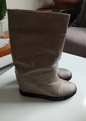 Bej Deri Kadın Stiletto Bot - Görsel 2