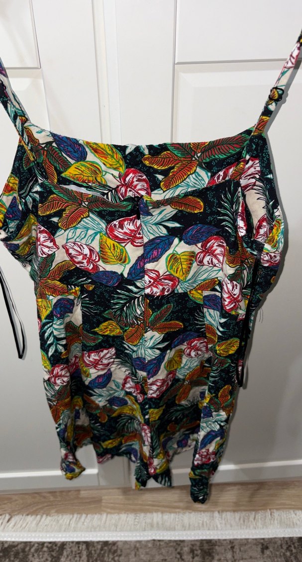 Bohem Mini Yaprak Desenli Kısa Tulum - Görsel 3