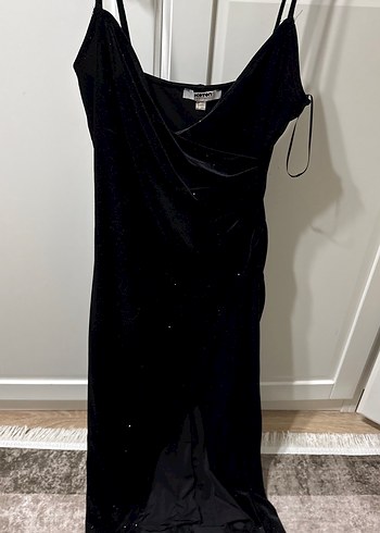 Siyah Drapeli Uzun V Yaka Kadın Elbise - Görsel 3