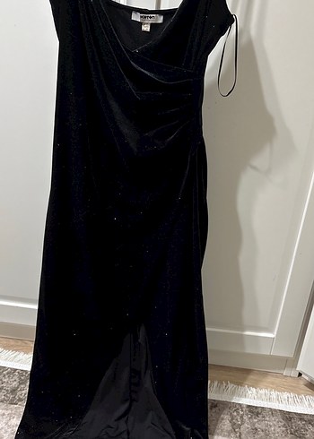 Siyah Drapeli Uzun V Yaka Kadın Elbise - Görsel 2