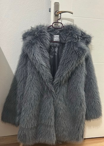 Gri Midi Kadın Suni Kürk Kaban - Görsel 5