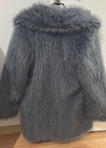 Gri Midi Kadın Suni Kürk Kaban - Görsel 3