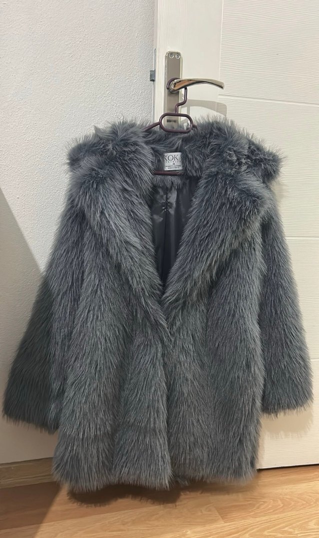 Gri Midi Kadın Suni Kürk Kaban - Görsel 5