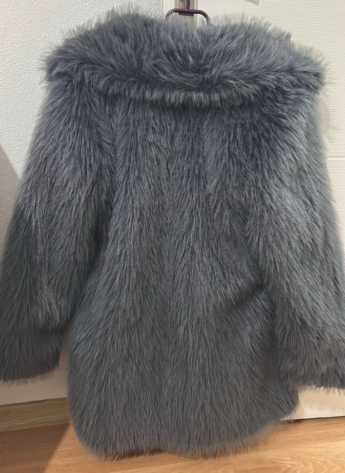 Gri Midi Kadın Suni Kürk Kaban - Görsel 3