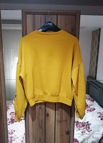m Beden Balon kol çiçek desenli sweat