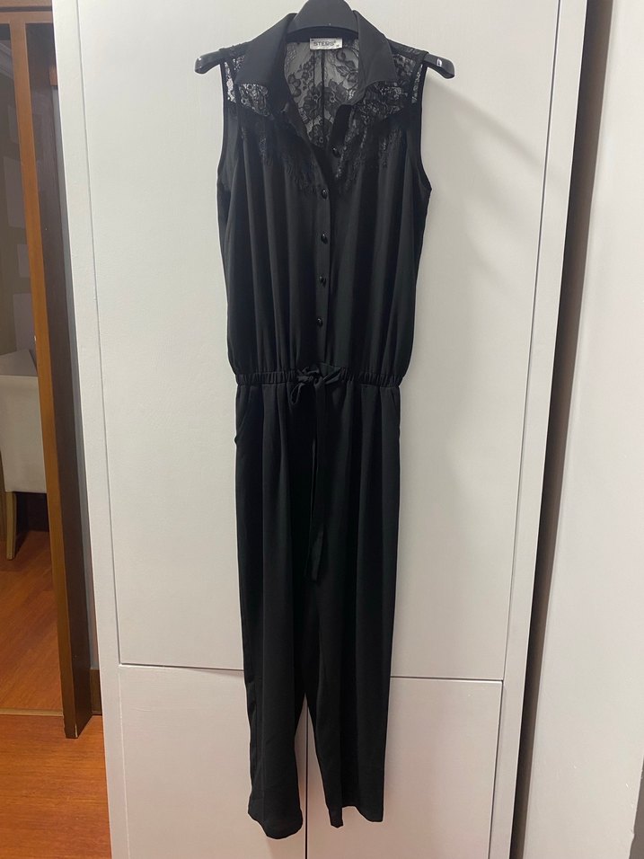 Dantel Detaylı Siyah Tulum - Görsel 4