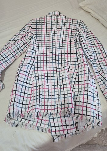 Düğmeli Ekoseli Kadın  Blazer - Görsel 2