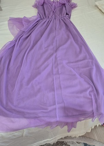 Uzun Mor Fırfırlı Bohem Abiye Elbise - Görsel 2