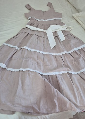 kadın Bej Keten Fırfırlı Elbise - Görsel 3